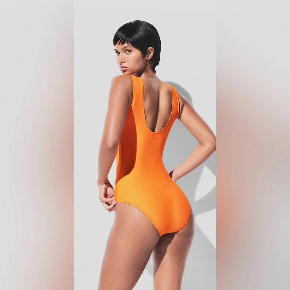 SKIMS Signature Swim High Neck One Piece - Tangerine XS - NWT